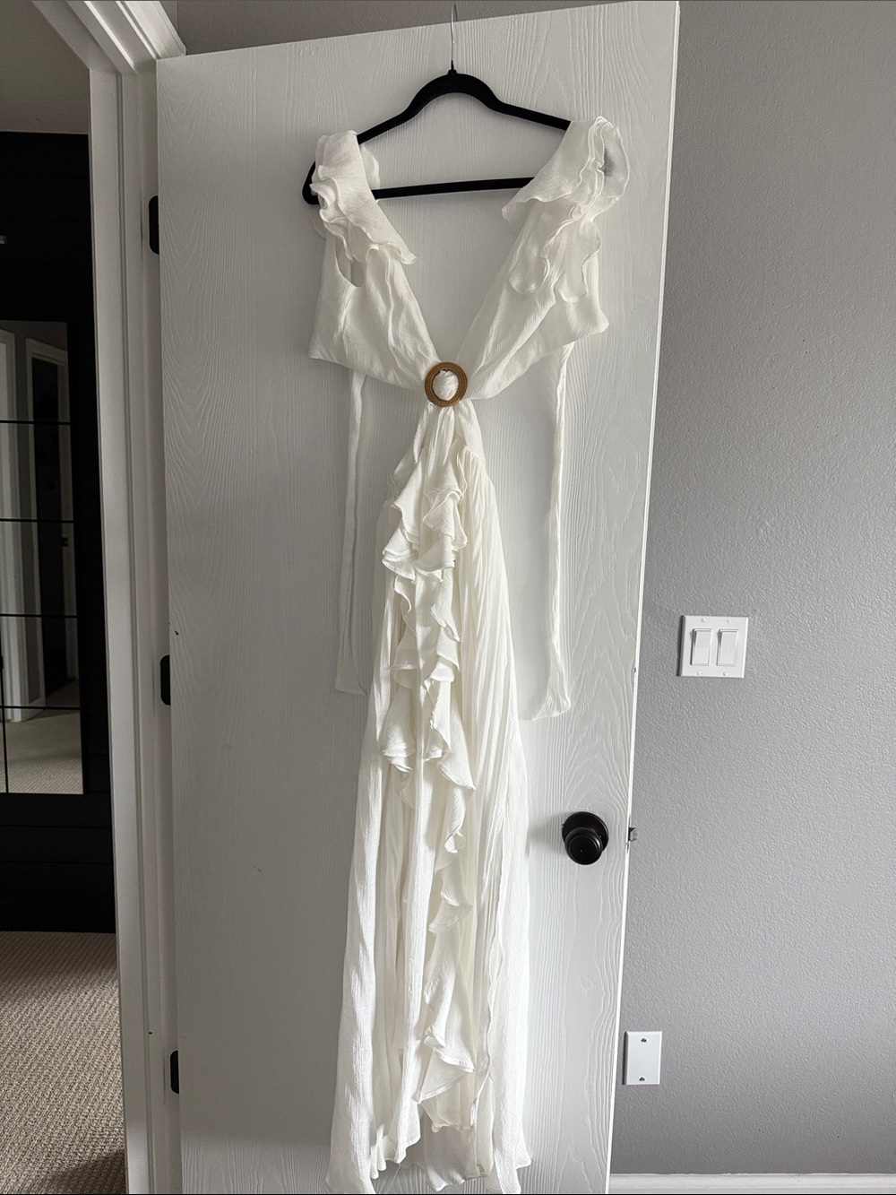 White Ruffle Maxi Dress with Ring Detail
